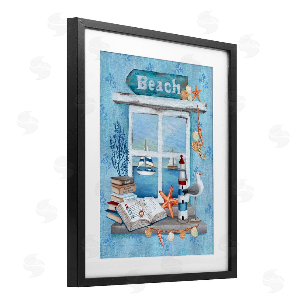 Emma Leach Beachy Coastal Window Sill Black Framed Print Under Glass Art