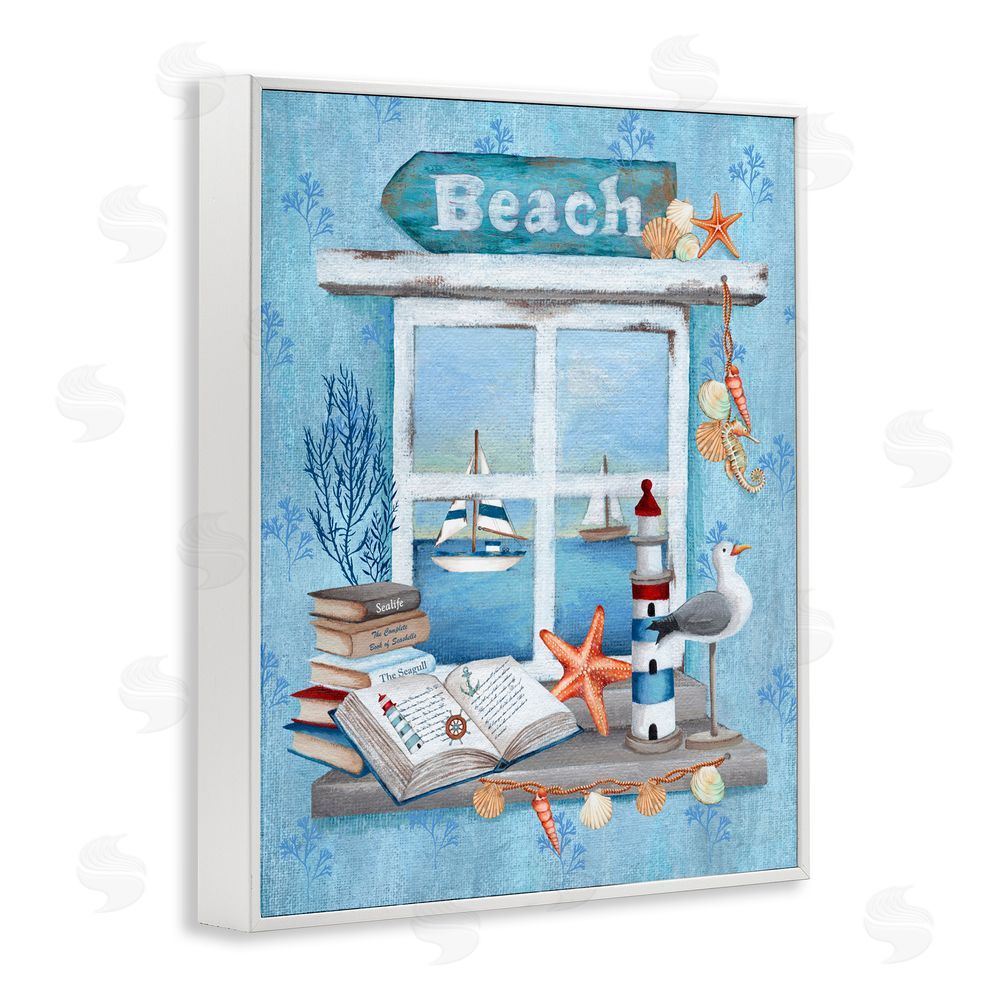 Emma Leach Beachy Coastal Window Sill White Frame Giclee Art Print