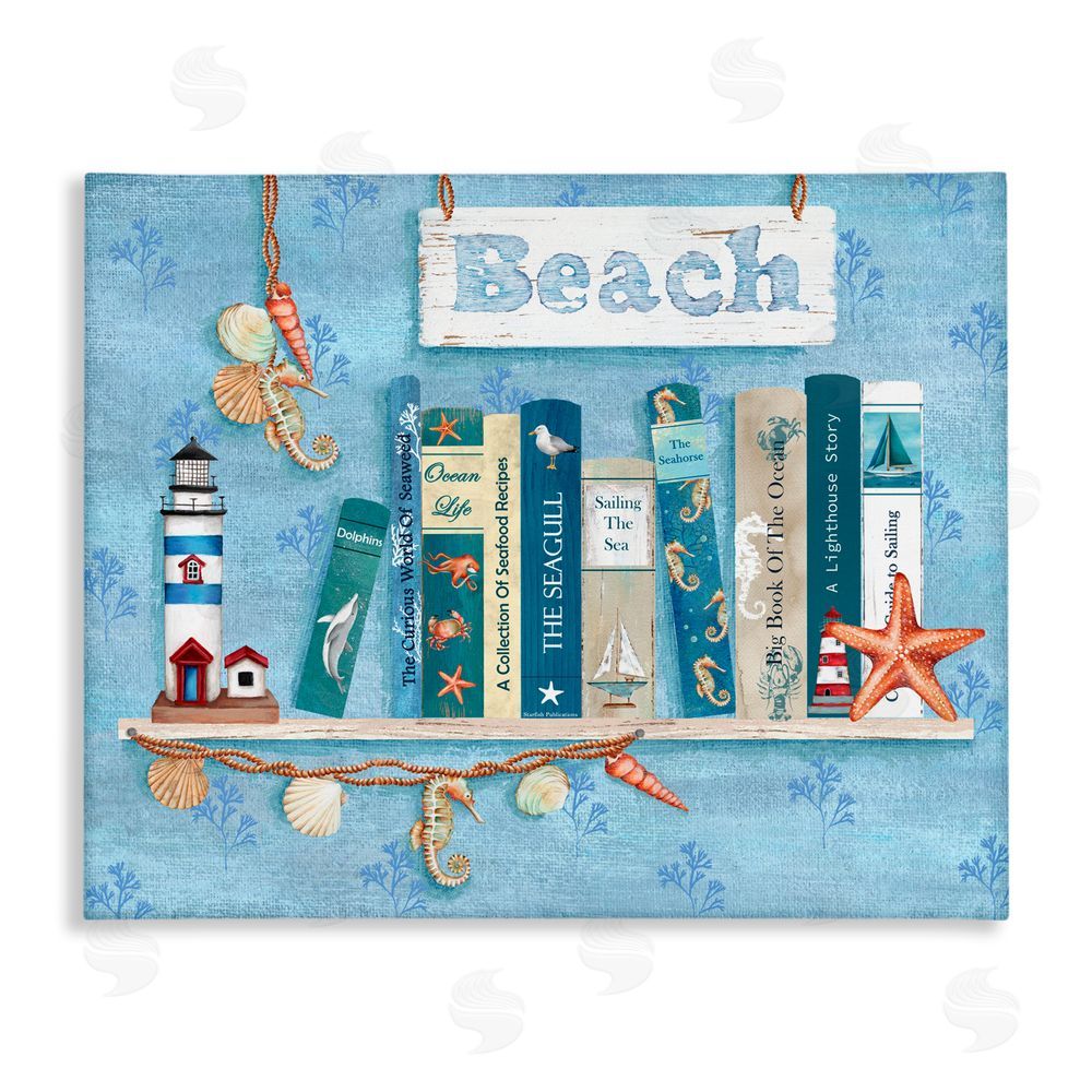 Emma Leach Beachy Book Shelf Panel Canvas Wall Art Print