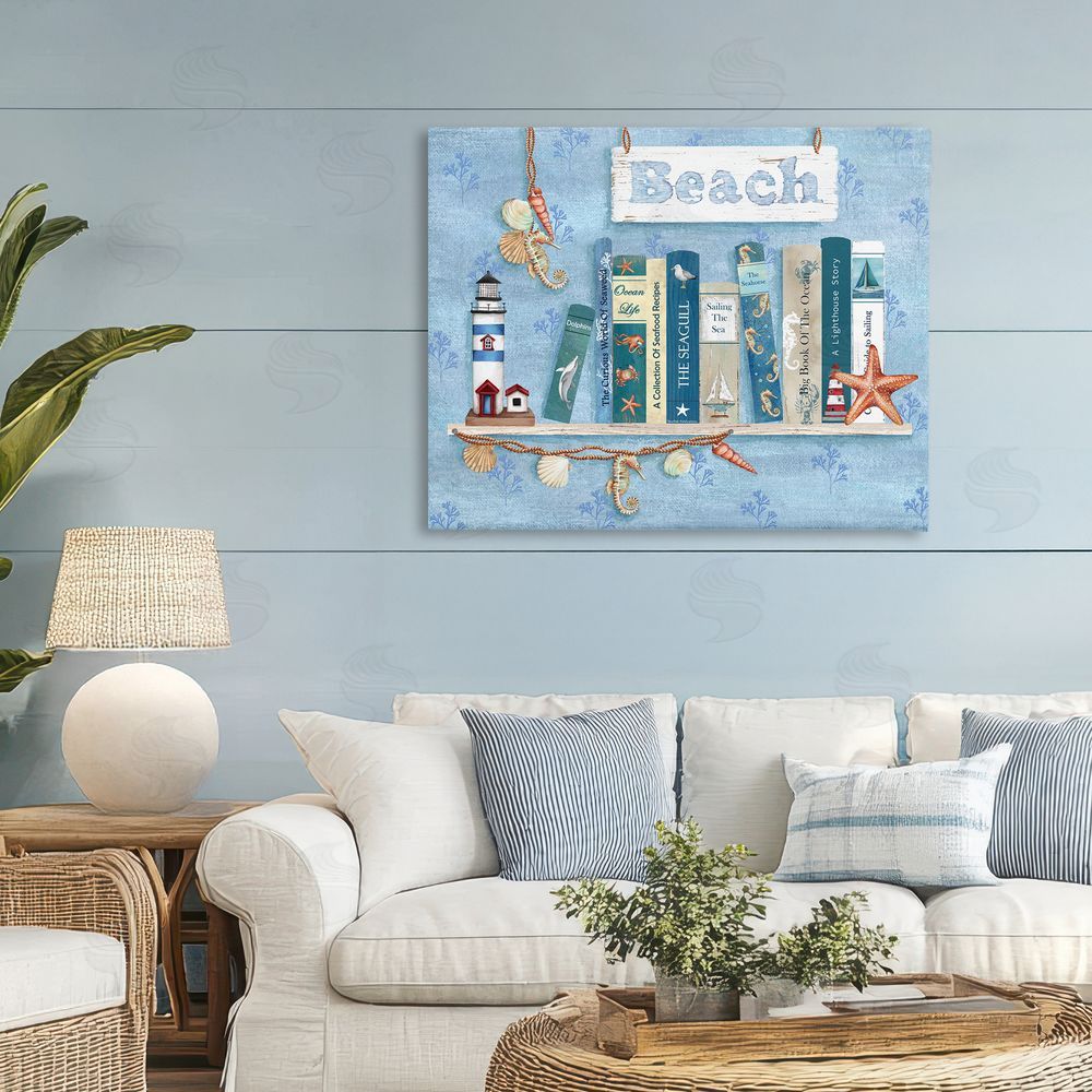 Emma Leach Beachy Book Shelf Panel Printed Wall Art in Room