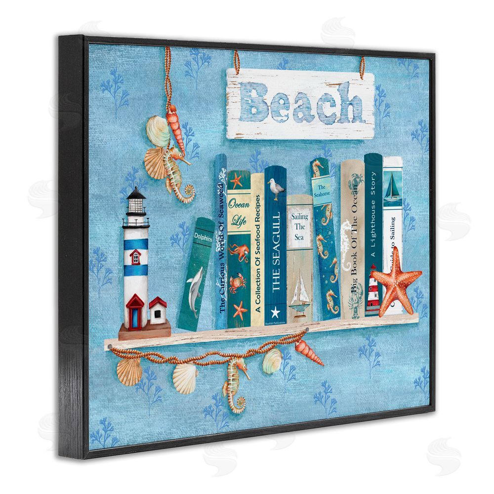 Emma Leach Beachy Book Shelf Panel Black Framed Giclee Art Print