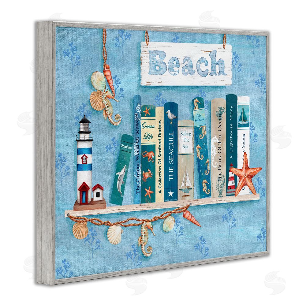 Emma Leach Beachy Book Shelf Panel Gray Framed Giclee Art Print