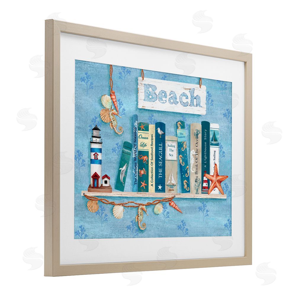 Emma Leach Beachy Book Shelf Panel Birch Framed Print Under Glass Art