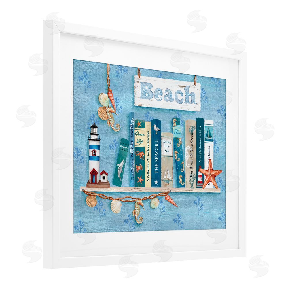 Emma Leach Beachy Book Shelf Panel White Framed Print Under Glass Art