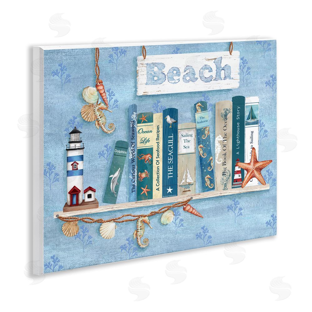 Emma Leach Beachy Book Shelf Panel Wall Plaque Art Print