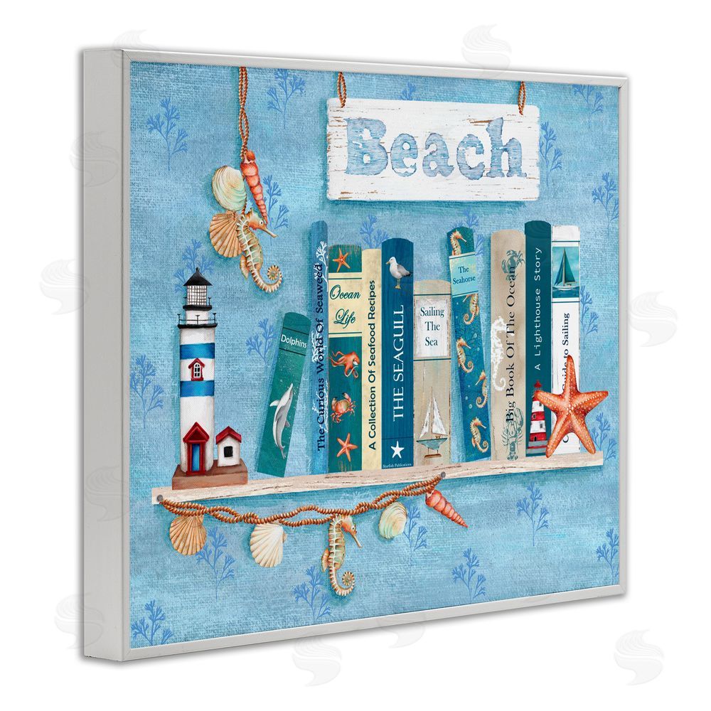 Emma Leach Beachy Book Shelf Panel White Frame Giclee Art Print