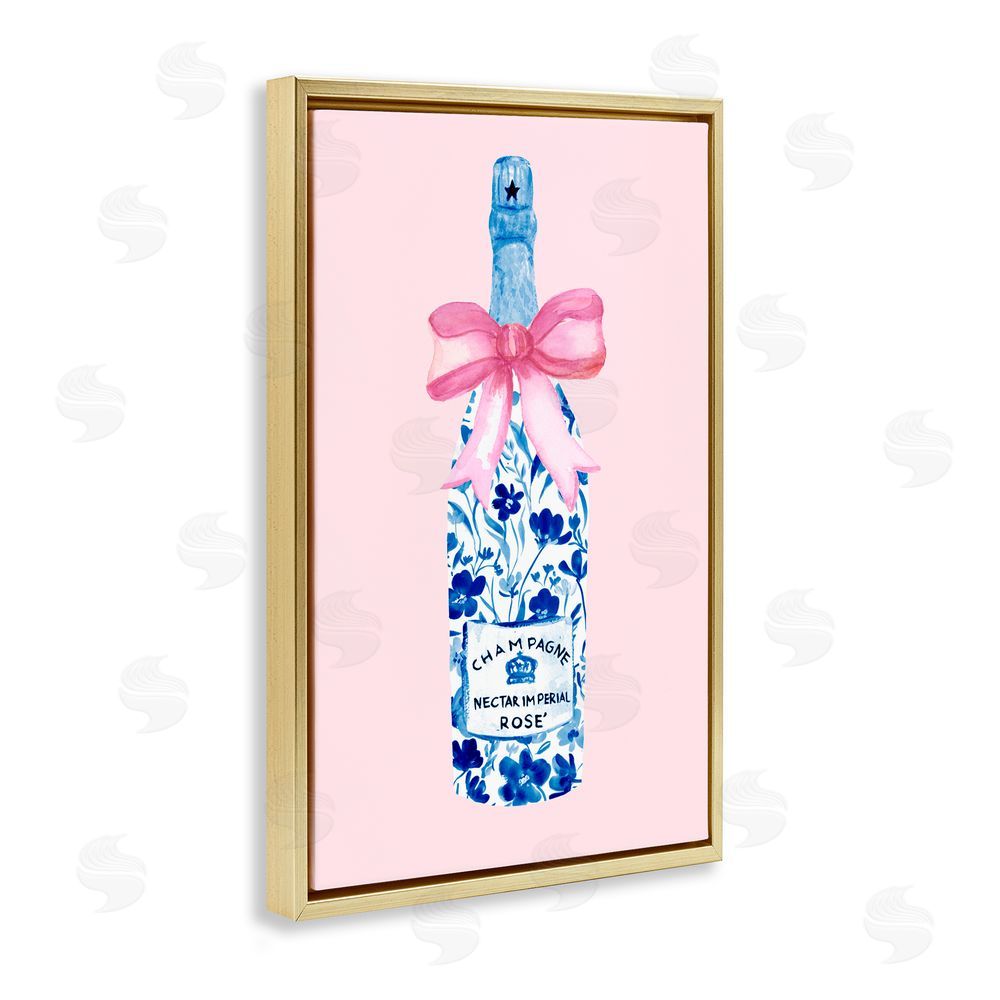 Corinne Haig Floral Coquette Champagne Gold Floating Frame Canvas Art Print
