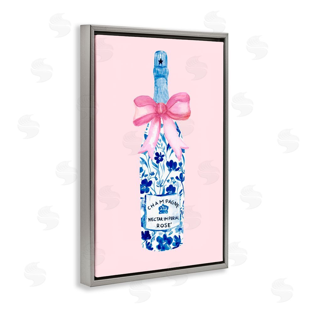 Corinne Haig Floral Coquette Champagne Gray Floating Frame Canvas Art Print