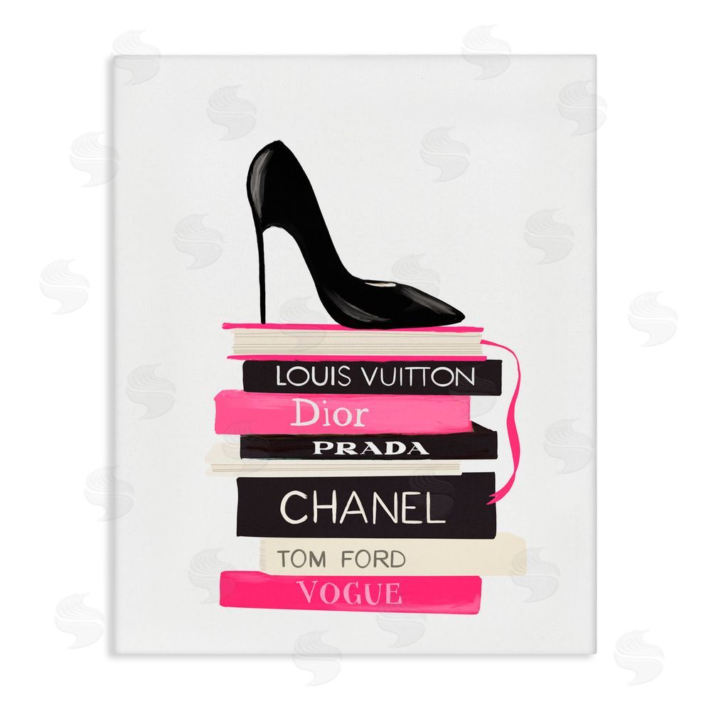 Cherrywood Lane Black Stiletto on Books Canvas Wall Art Print