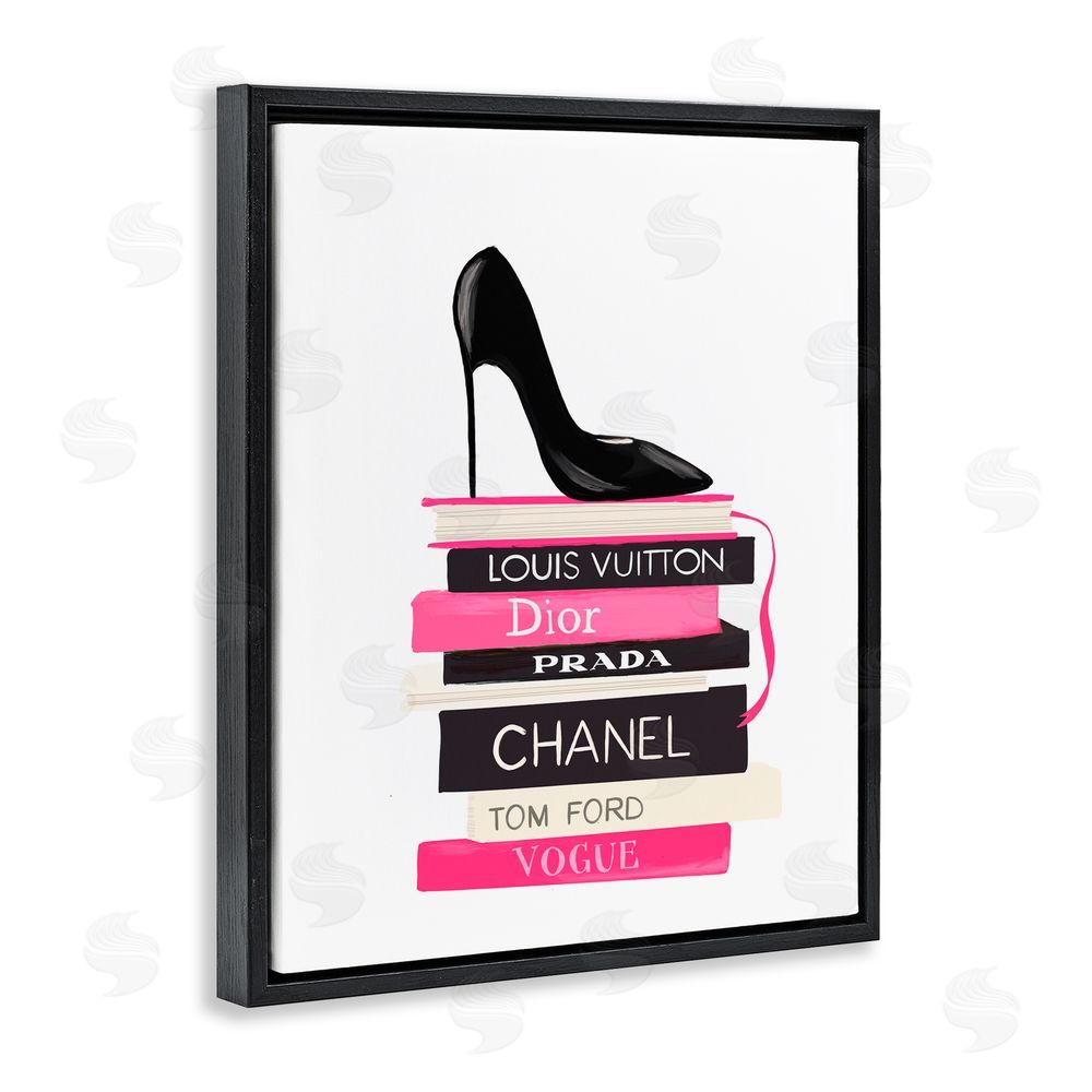 Cherrywood Lane Black Stiletto on Books Black Floating Frame Canvas Wall Art Print