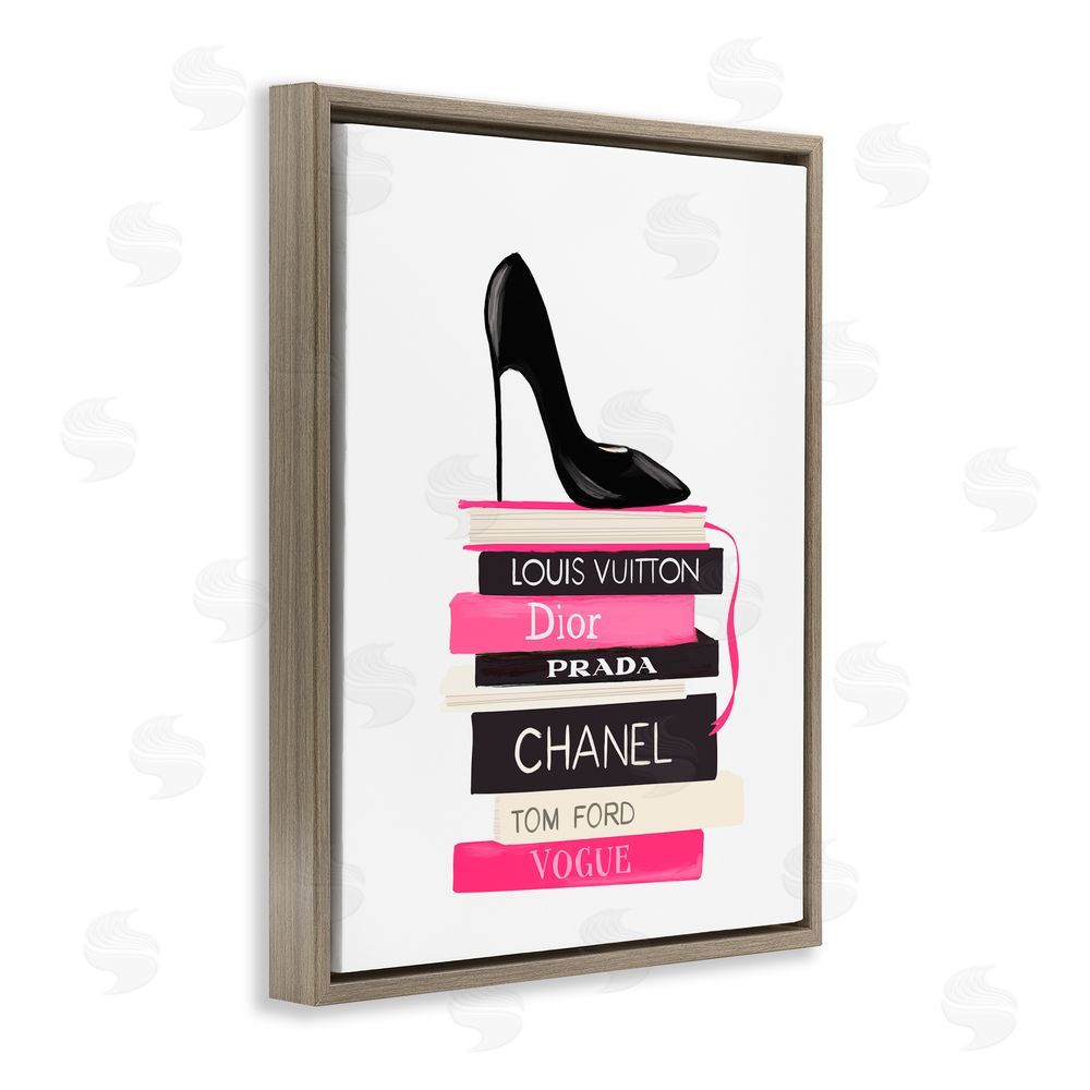 Cherrywood Lane Black Stiletto on Books Brown Floating Frame Canvas Wall Art Print