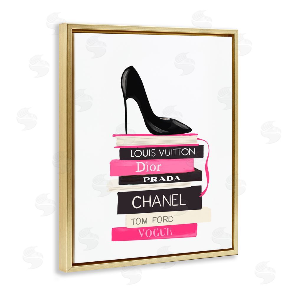 Cherrywood Lane Black Stiletto on Books Gold Floating Frame Canvas Wall Art Print