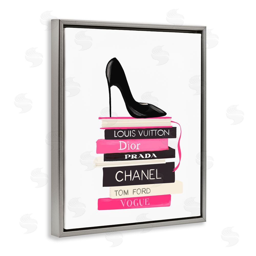 Cherrywood Lane Black Stiletto on Books Gray Floating Frame Canvas Wall Art Print