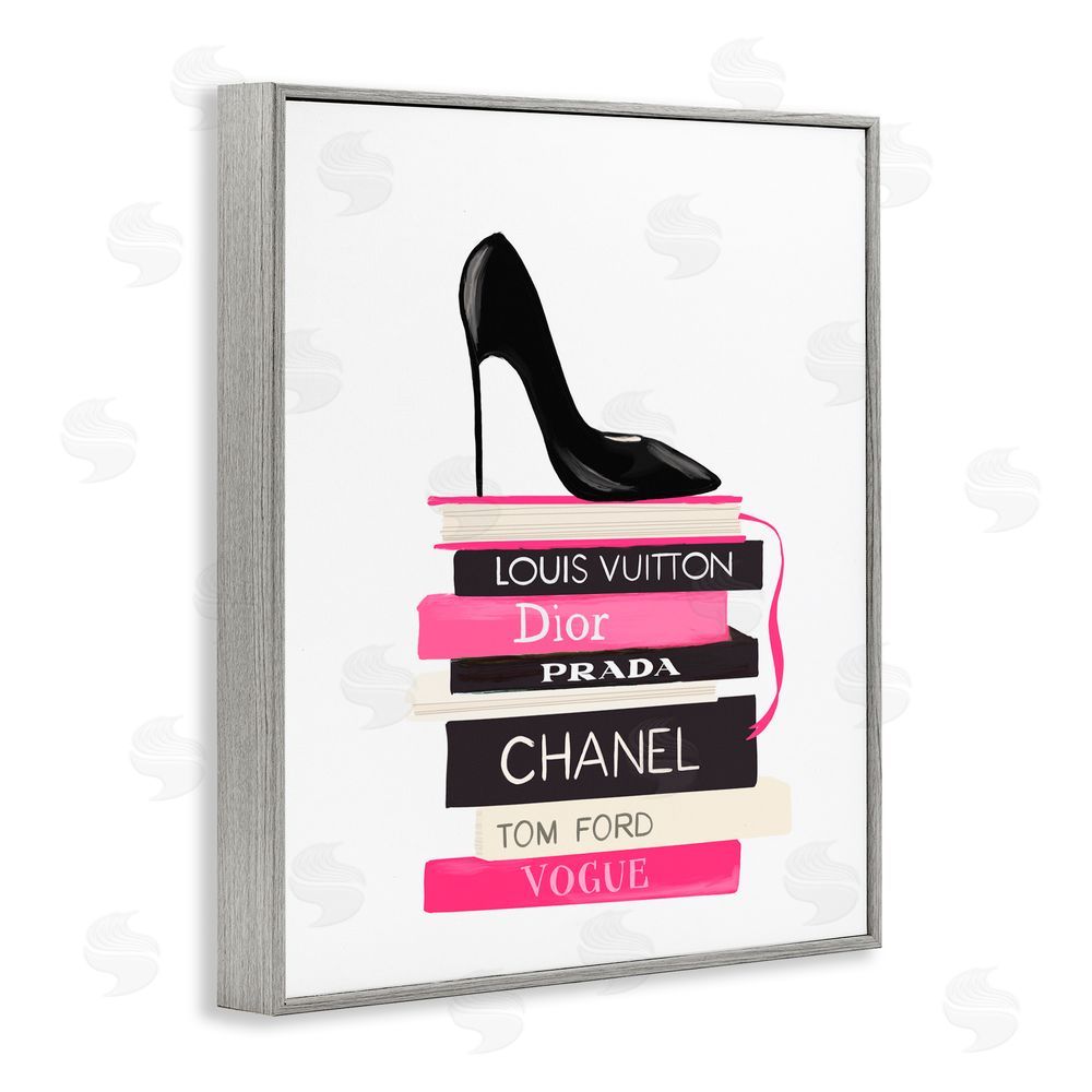 Cherrywood Lane Black Stiletto on Books Gray Framed Giclee Wall Art Print