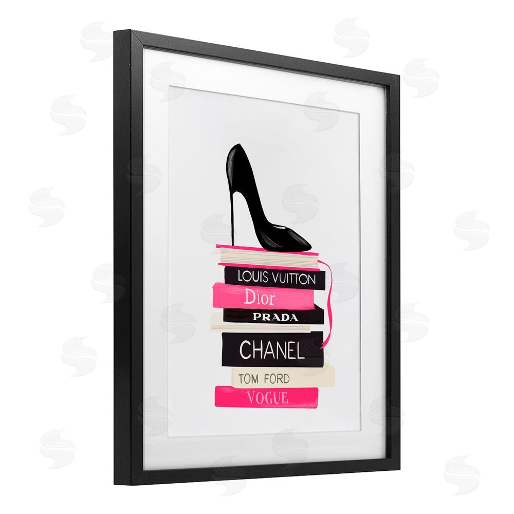 Cherrywood Lane Black Stiletto on Books Black Framed Print Under Glass with White Mat Wall Art