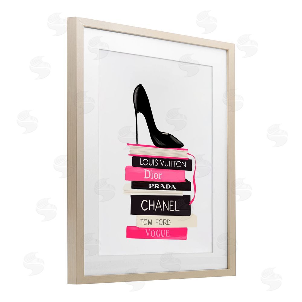 Cherrywood Lane Black Stiletto on Books Birch Framed Print Under Glass with White Mat Wall Art
