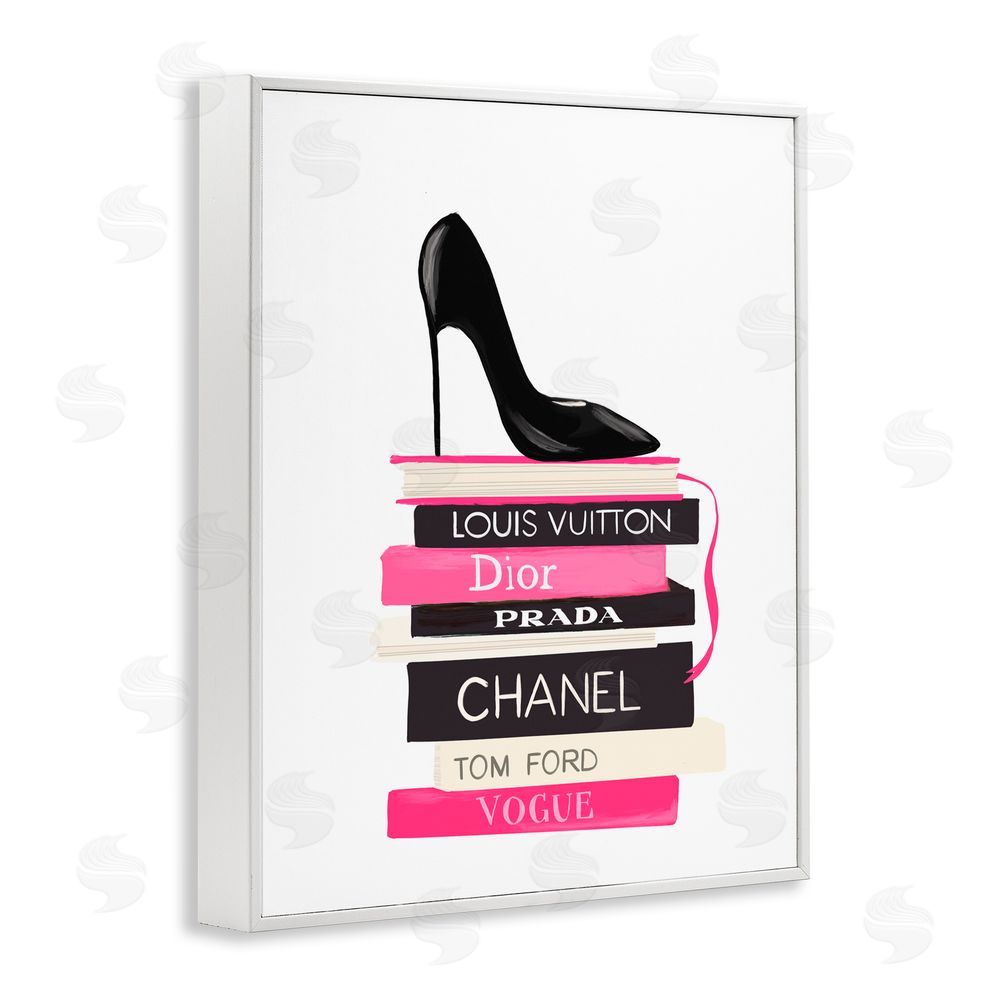 Cherrywood Lane Black Stiletto on Books White Framed Giclee Wall Art Print