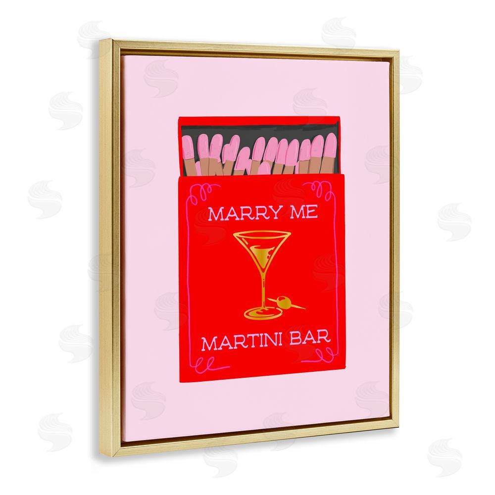 Cherrywood Lane Marry Me Martini Bar Matches Gold Floating Frame Canvas Wall Art Print