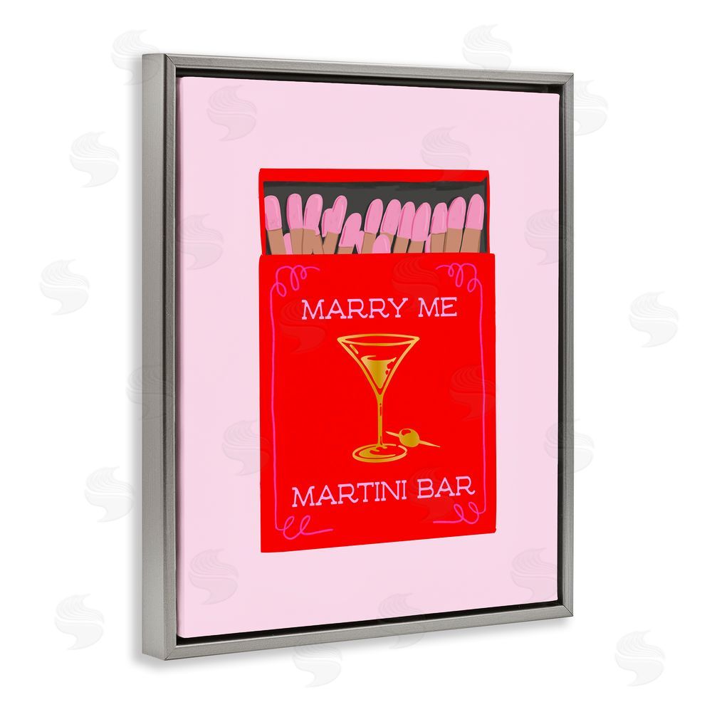 Cherrywood Lane Marry Me Martini Bar Matches Gray Floating Frame Canvas Wall Art Print