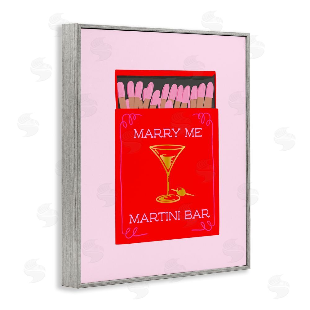 Cherrywood Lane Marry Me Martini Bar Matches Gray Framed Giclee Wall Art Print