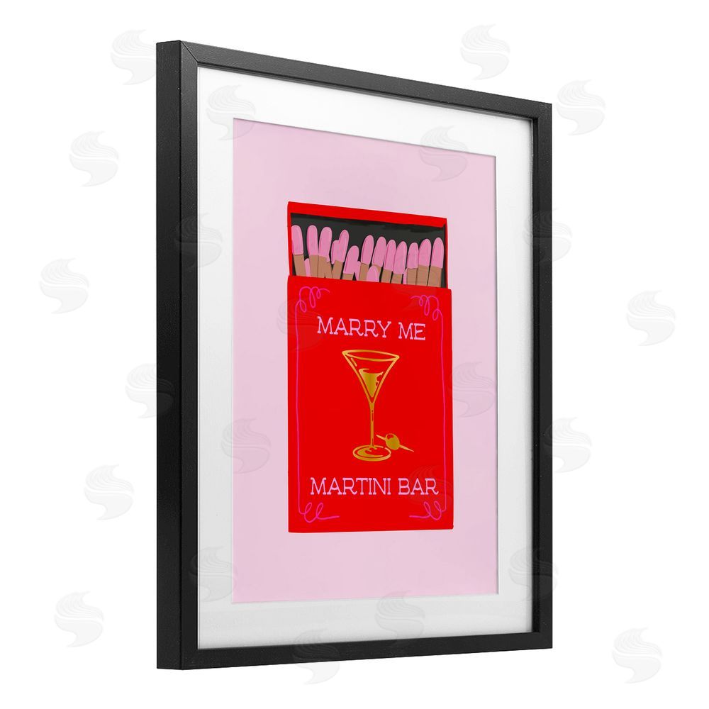 Cherrywood Lane Marry Me Martini Bar Matches Black Framed Print Under Glass with White Mat Wall Art