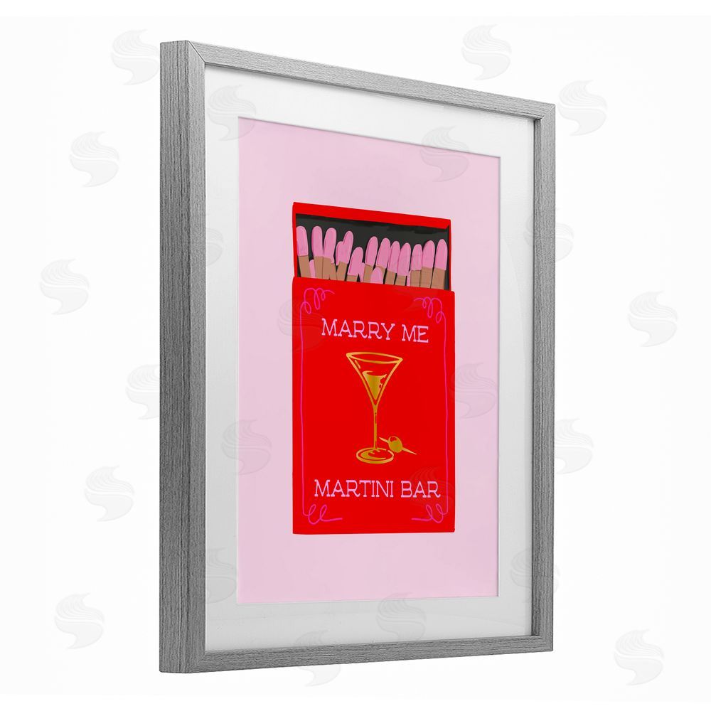 Cherrywood Lane Marry Me Martini Bar Matches Gray Framed Print Under Glass with White Mat Wall Art