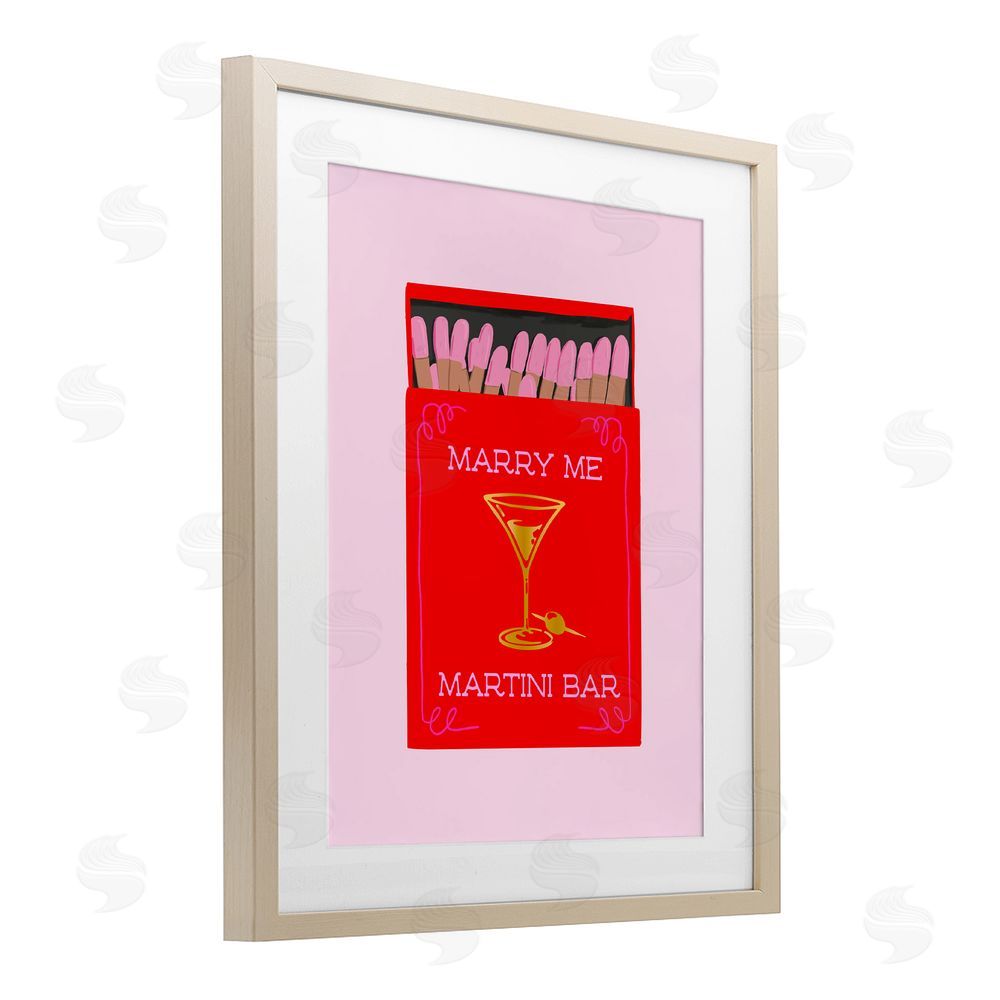 Cherrywood Lane Marry Me Martini Bar Matches Birch Framed Print Under Glass with White Mat Wall Art