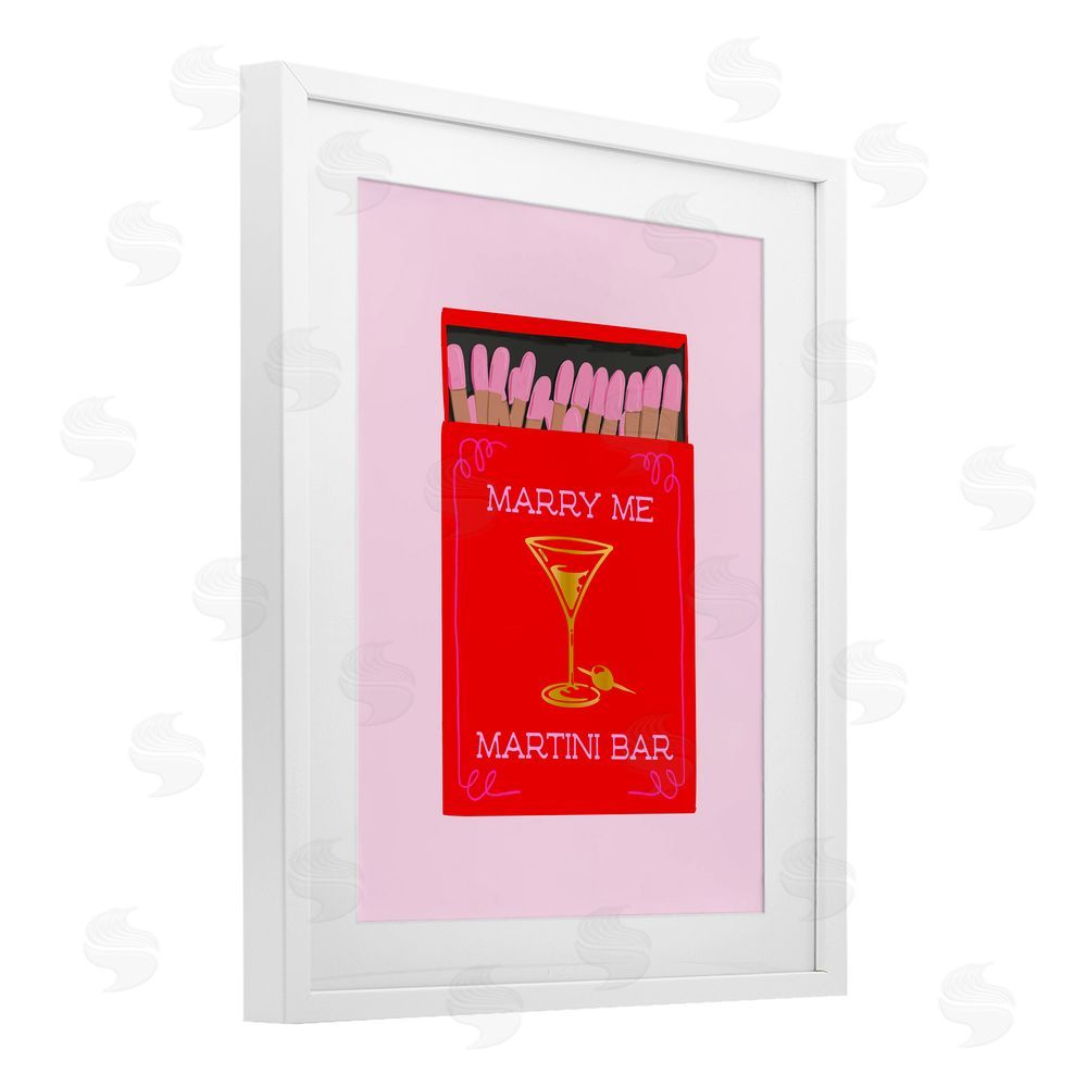 Cherrywood Lane Marry Me Martini Bar Matches White Framed Print Under Glass with Mat Wall Art