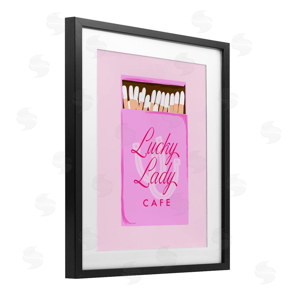 Cherrywood Lane Lucky Lady Cafe Matchbox Black Framed Print Under Glass with White Mat Wall Art