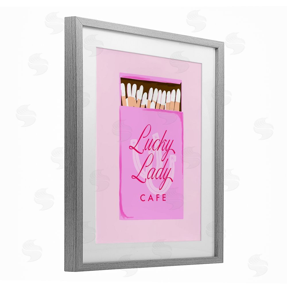 Cherrywood Lane Lucky Lady Cafe Matchbox Gray Framed Print Under Glass with White Mat Wall Art