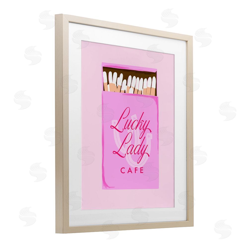 Cherrywood Lane Lucky Lady Cafe Matchbox Birch Framed Print Under Glass with White Mat Wall Art
