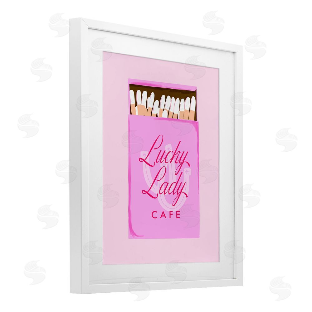 Cherrywood Lane Lucky Lady Cafe Matchbox White Framed Print Under Glass with Mat Wall Art