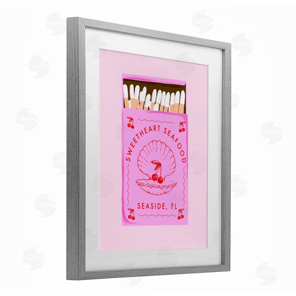 Cherrywood Lane Sweetheart Seafood Matchbox Gray Framed Print Under Glass with White Mat Wall Art