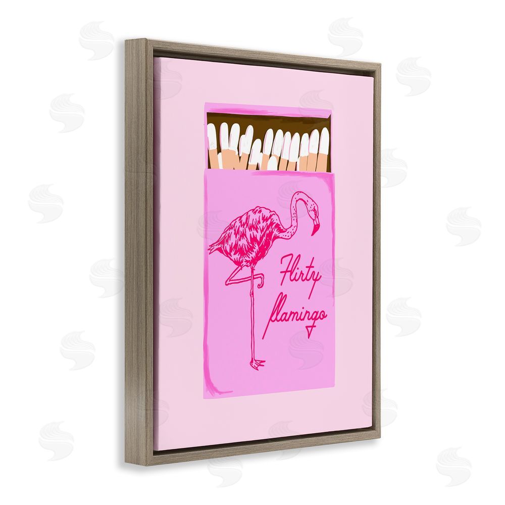 Cherrywood Lane Flirty Flamingo Pink Matchbox Brown Floating Frame Canvas Wall Art Print
