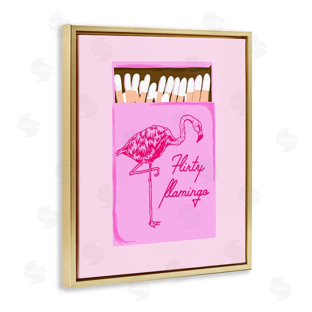 Cherrywood Lane Flirty Flamingo Pink Matchbox Gold Floating Frame Canvas Wall Art Print