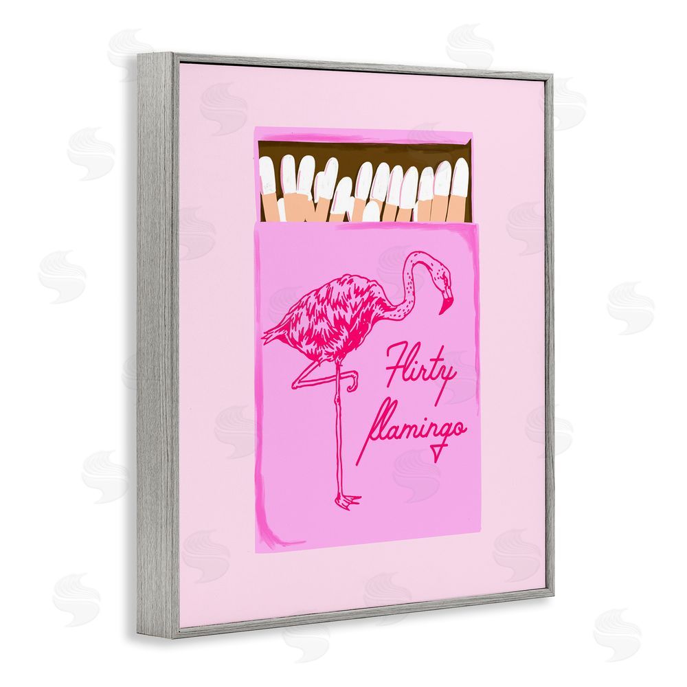 Cherrywood Lane Flirty Flamingo Pink Matchbox Gray Framed Giclee Wall Art Print