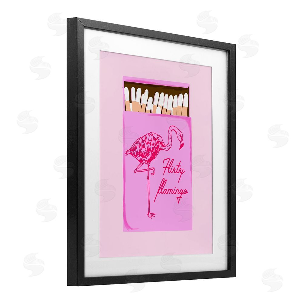 Cherrywood Lane Flirty Flamingo Pink Matchbox Black Framed Print Under Glass with White Mat Wall Art