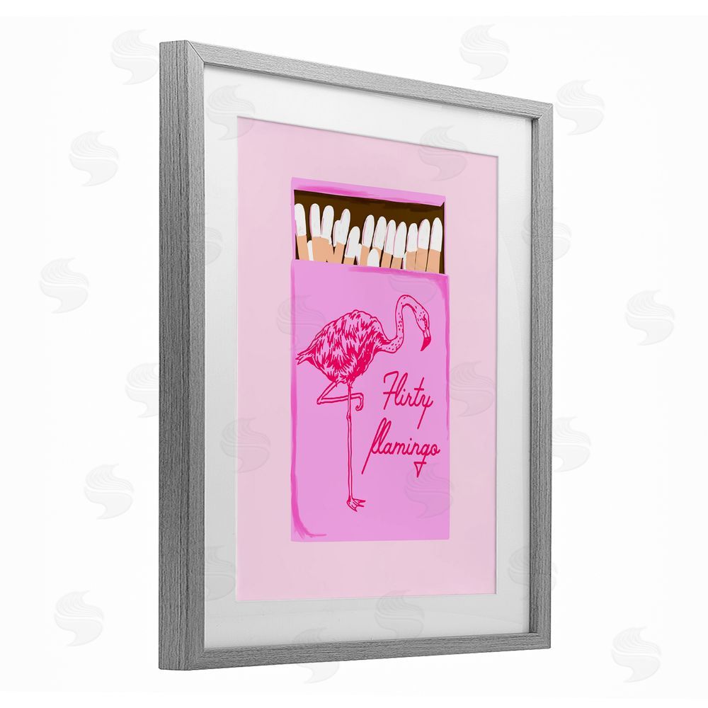 Cherrywood Lane Flirty Flamingo Pink Matchbox Gray Framed Print Under Glass with White Mat Wall Art