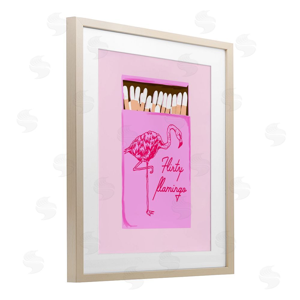 Cherrywood Lane Flirty Flamingo Pink Matchbox Birch Framed Print Under Glass with White Mat Wall Art