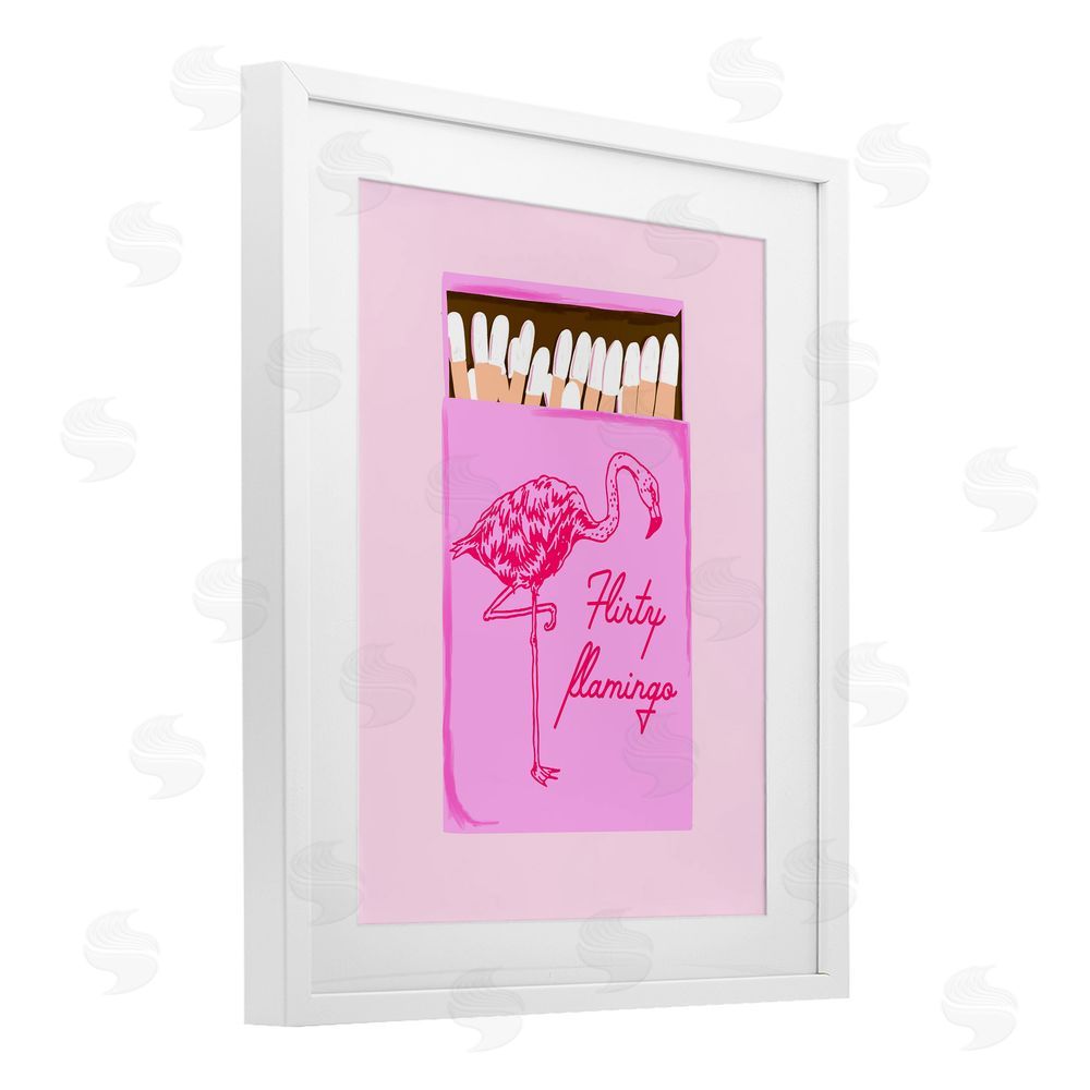 Cherrywood Lane Flirty Flamingo Pink Matchbox White Framed Print Under Glass with Mat Wall Art