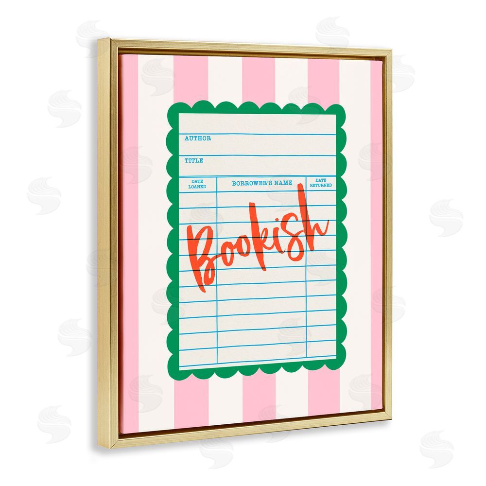 Nadia Hassan Bookish Reader Library Card Gold Floating Frame Canvas Wall Art Print