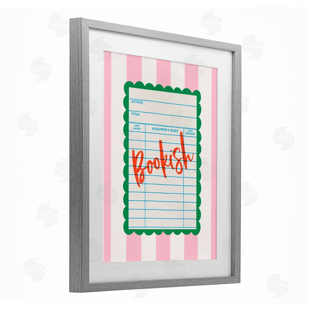 Nadia Hassan Bookish Reader Library Card Gray Framed Print Under Glass with White Mat Wall Art