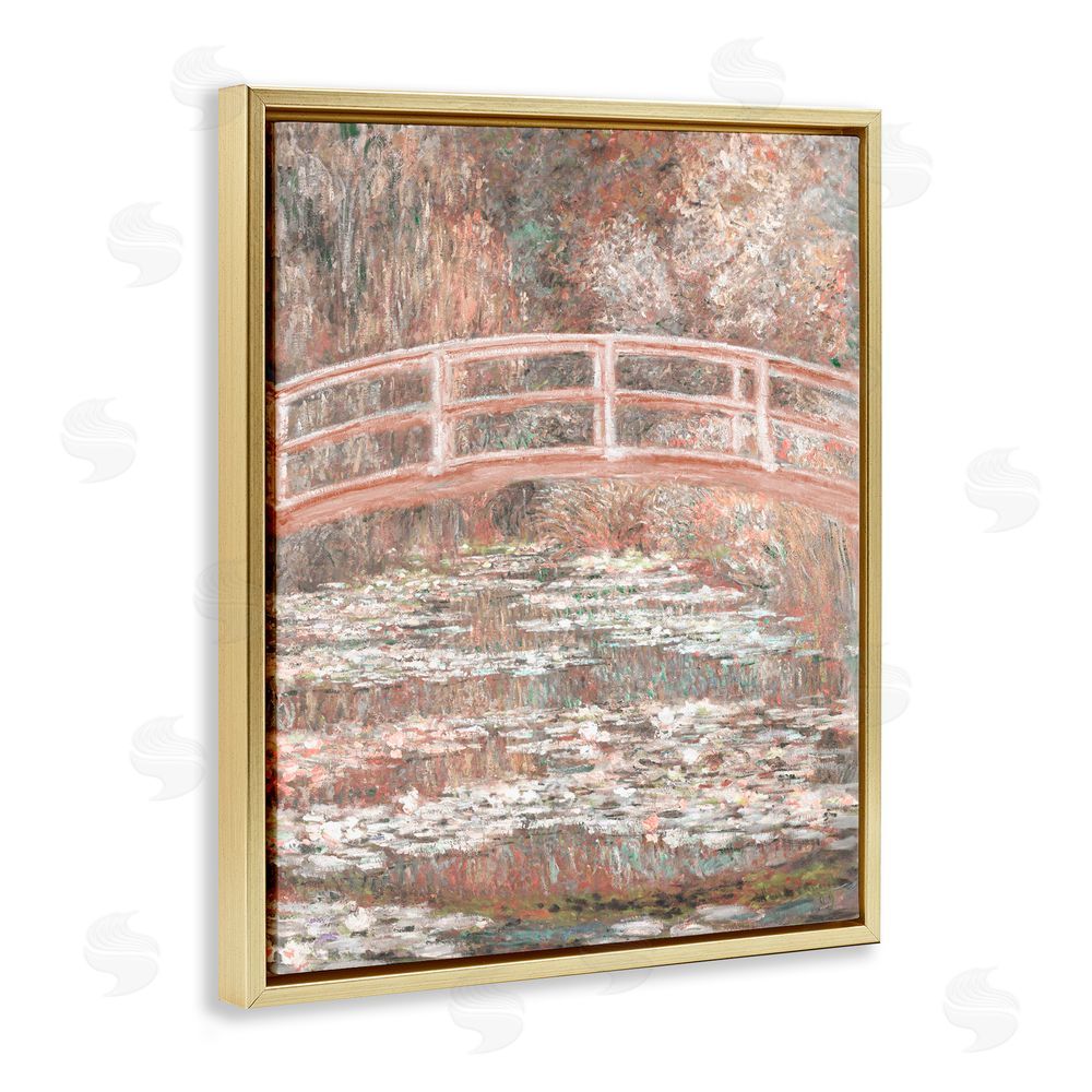 Corinne Haig Peach Impressionist Bridge Gold Floating Frame Canvas Art Print