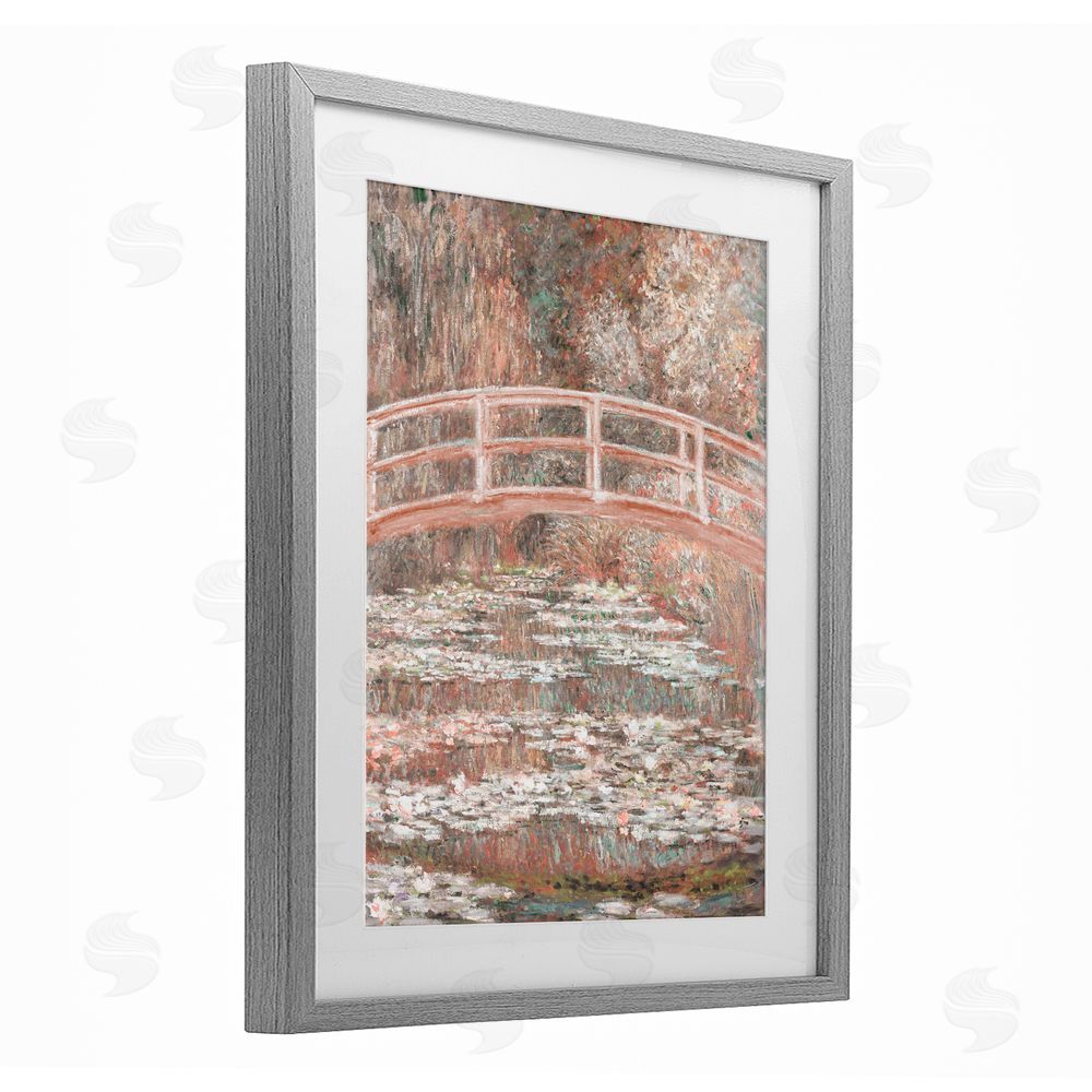 Corinne Haig Peach Impressionist Bridge Gray Framed Print Under Glass Art