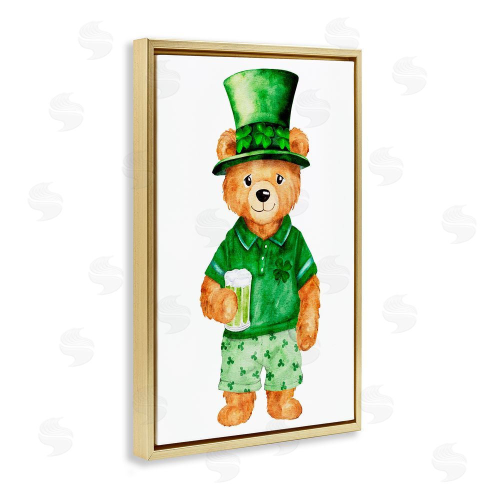 Amy Hall St. Patrick's Day Bear Gold Floating Frame Canvas Art Print