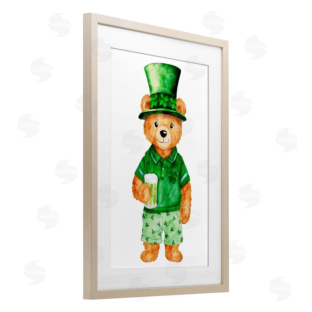 Amy Hall St. Patrick's Day Bear Birch Framed Print Under Glass Art