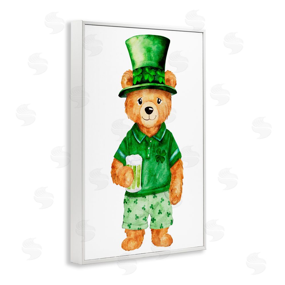 Amy Hall St. Patrick's Day Bear White Frame Giclee Art Print