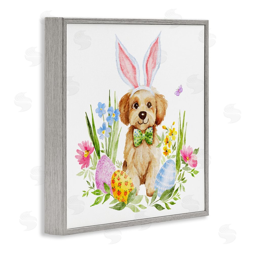 Amy Hall Playful Easter Puppy Gray Framed Giclee Art Print