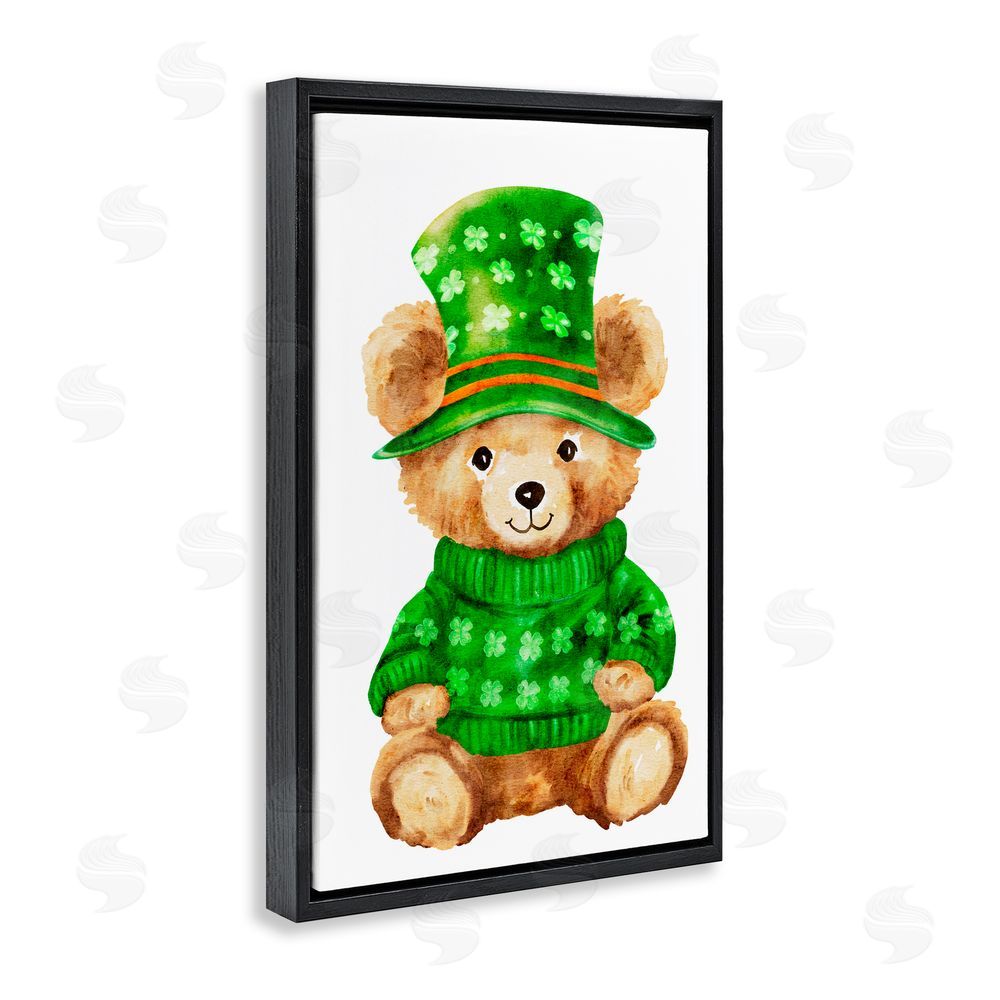 Amy Hall St. Patty's Day Bear Black Floating Frame Canvas Wall Art Print