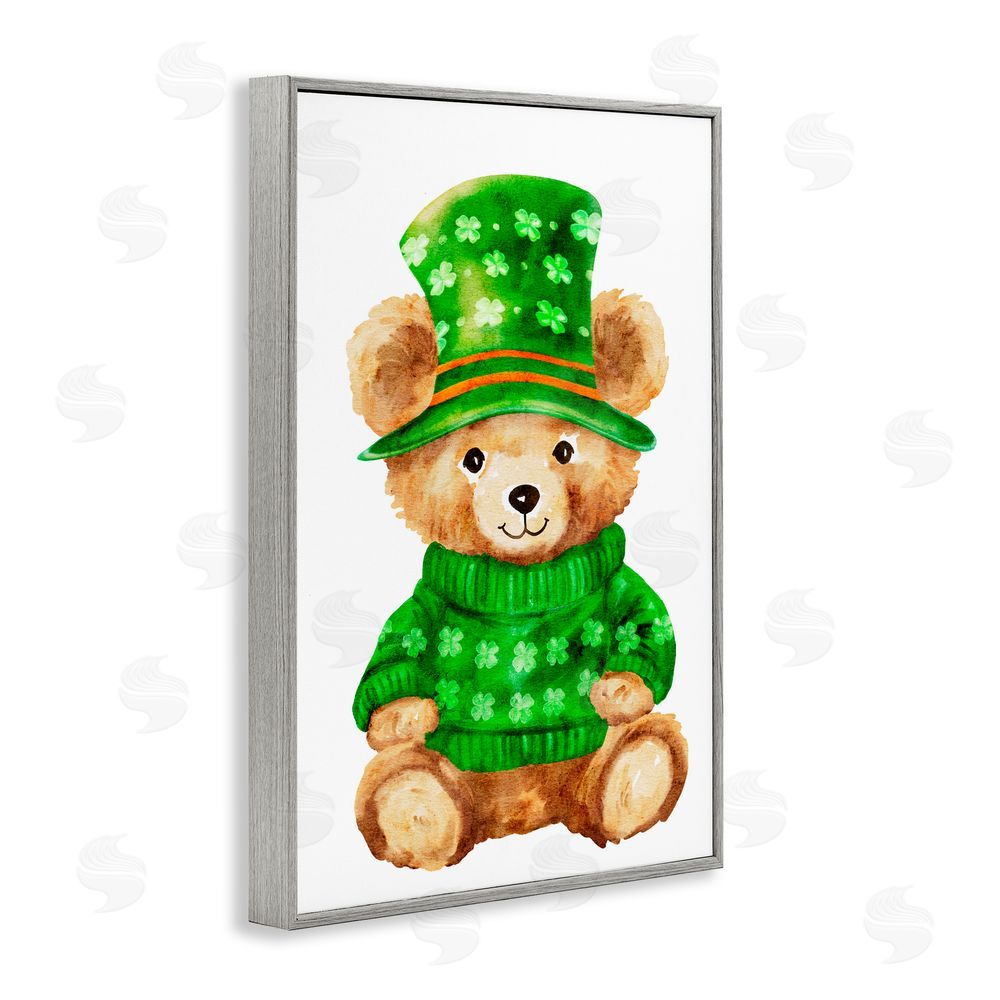 Amy Hall St. Patty's Day Bear Gray Framed Giclee Art Print